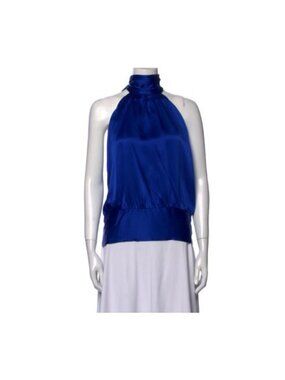 Mason Silk Vibrant Blue Halter Plunge V-Back Top